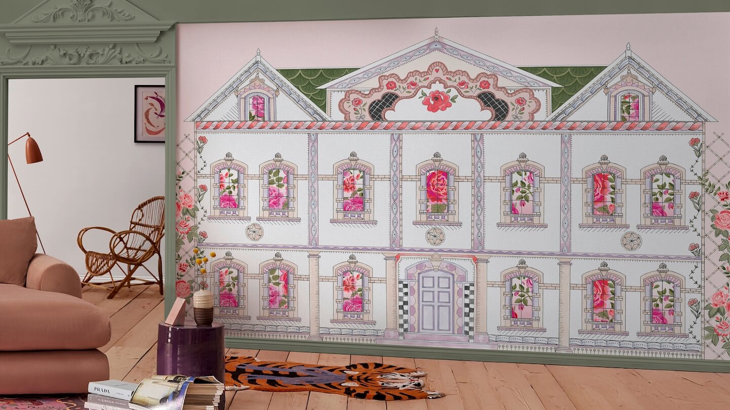Cath kidston pink doll house wall mural. Shop cath kidston wall murals