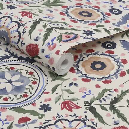 View all Joules floral wallpaper styles. image of Joules Festival Flowers antique cream wallpaper roll