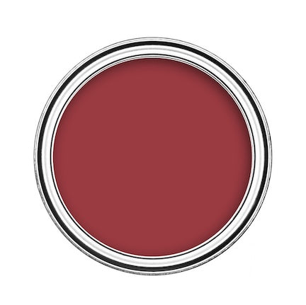 Click to view red paint colour range for interior and exterior surfaces - Birds eye view of red emulsion paint in tin