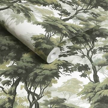 Click for trees and leaves graham and brown wallpaper styles - image of a wallpaper roll featuring green trees on a white backdrop