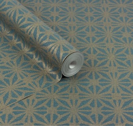Image of wallpaper Geometric green wallpaper roll with gold detailing. Green Geometric Wallpaper