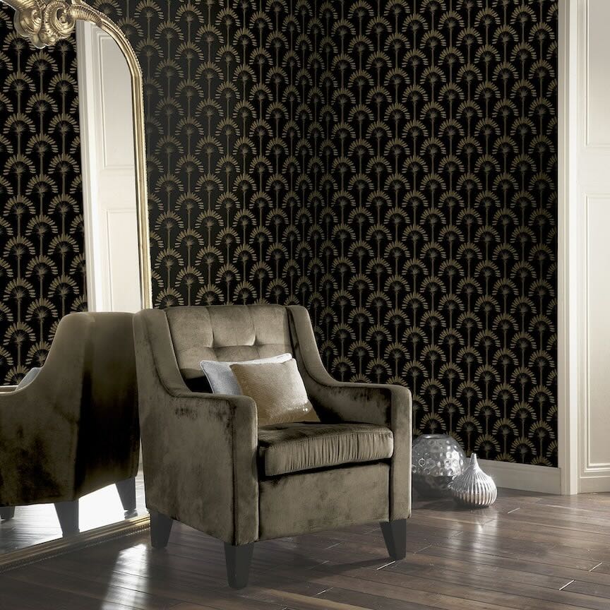 Arthouse Palm Palace Black & Gold Wallpaper - 921702 - Decor Warehouse