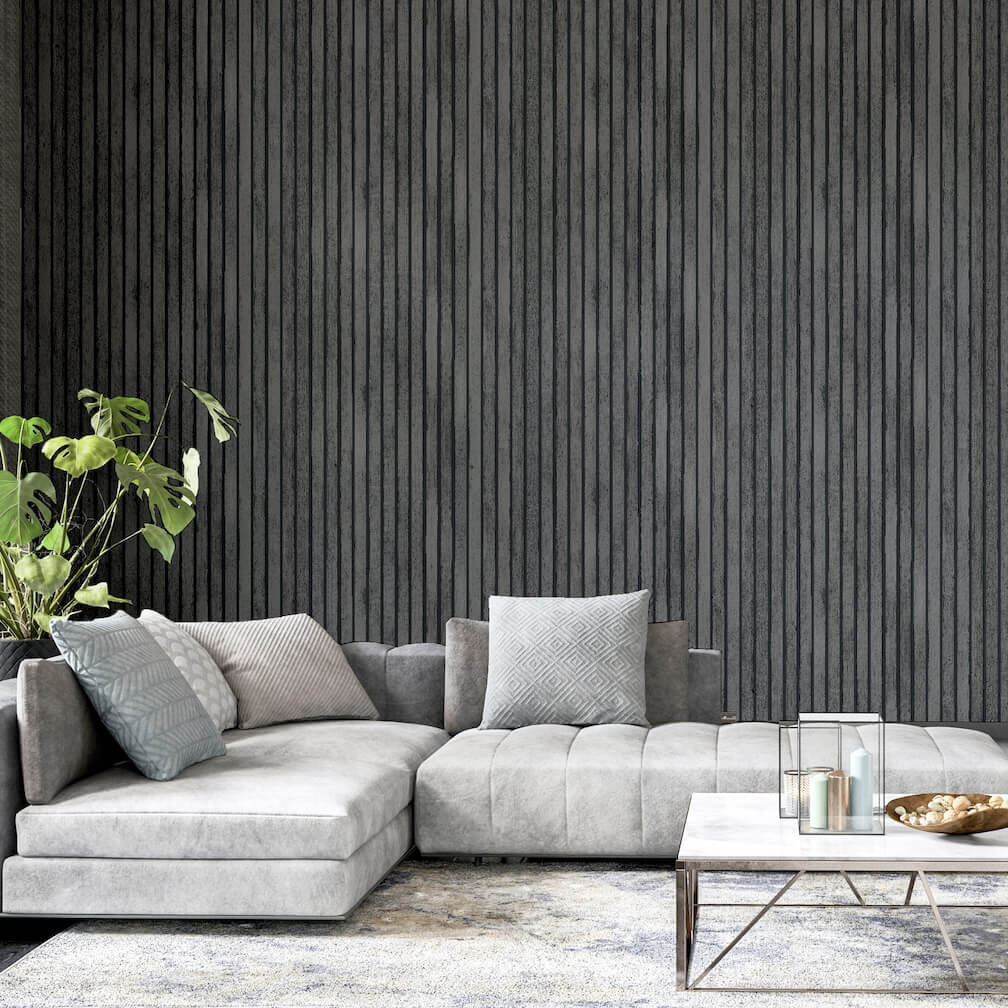 Arthouse Wood Slats Charcoal Grey Wallpaper - 923801