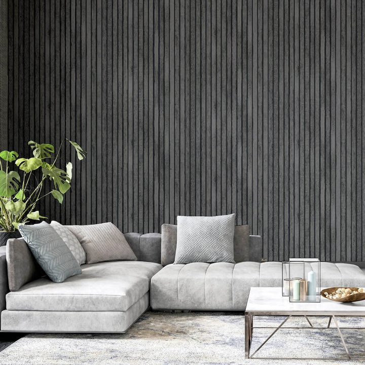 Arthouse Wood Slats Charcoal Grey Wallpaper - 923801