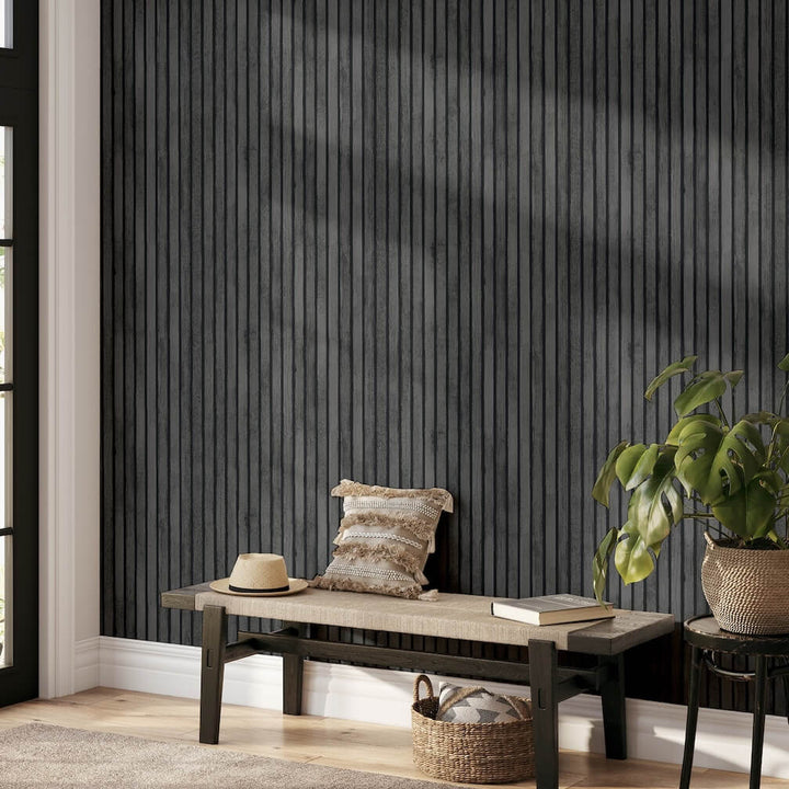 Arthouse Wood Slats Charcoal Grey Wallpaper - 923801