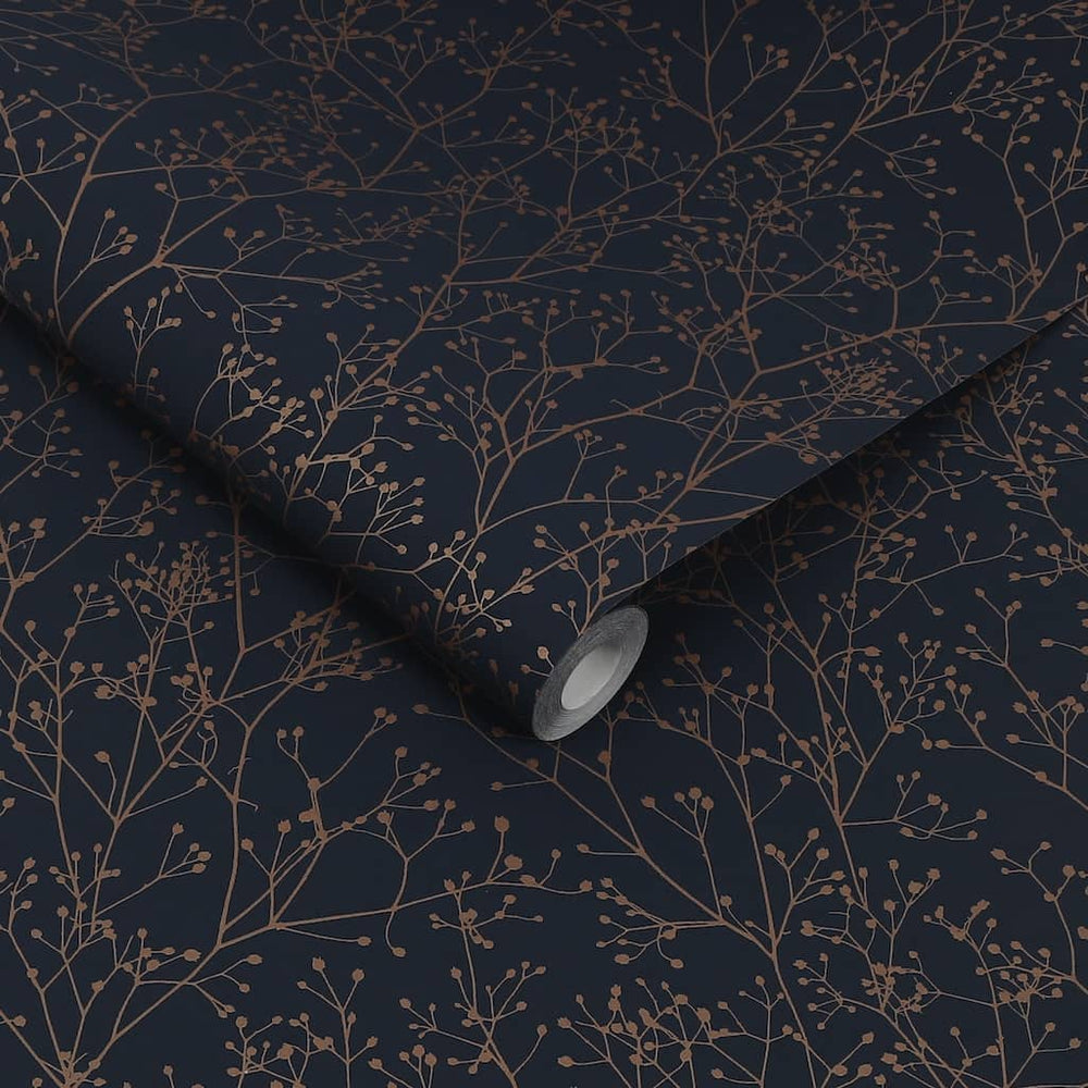 - Clarissa Hulse Gypsophila Midnight & Copper Wallpaper - 120381 - Decor Warehouse