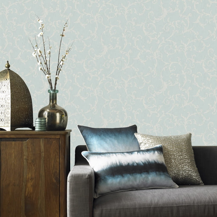 Empress Scroll Duck Egg Wallpaper - 104964