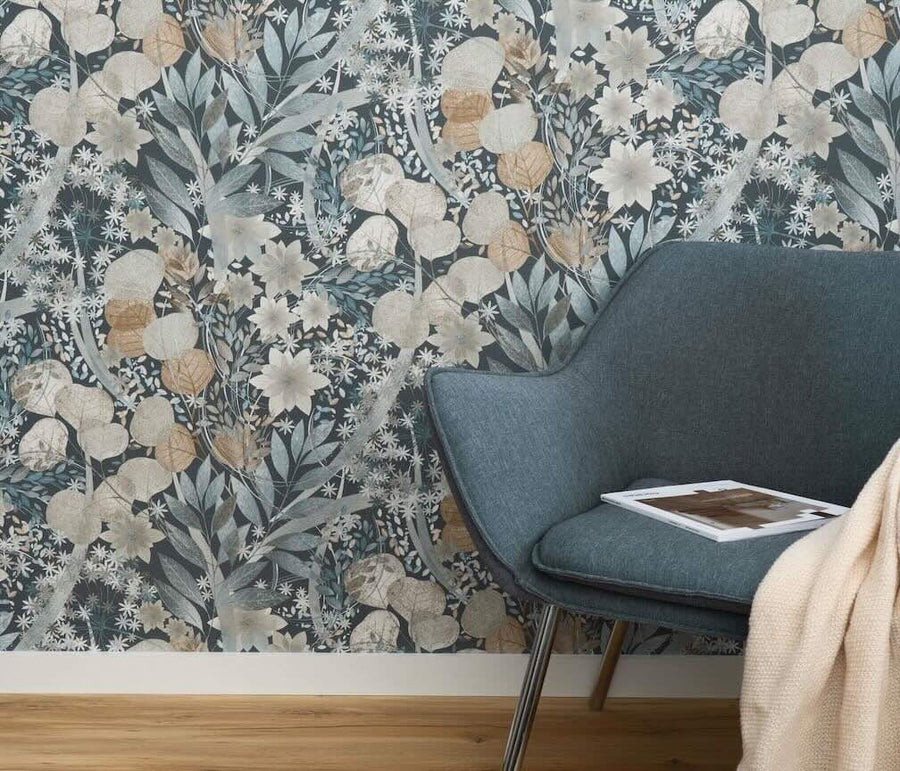 Erismann Secret Grove Floral Navy Wallpaper - 10506-44