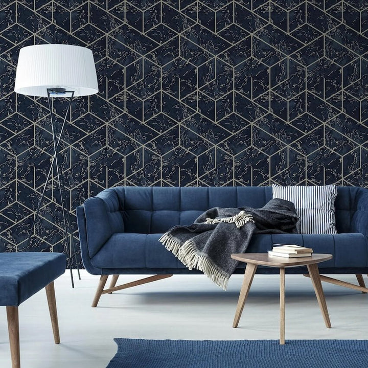 - Hestia Geo Midnight Wallpaper - 115601 - Decor Warehouse