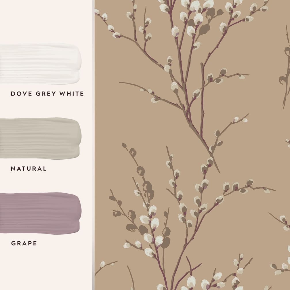 Laura Ashley Pussy Willow Natural Wallpaper - 113358
