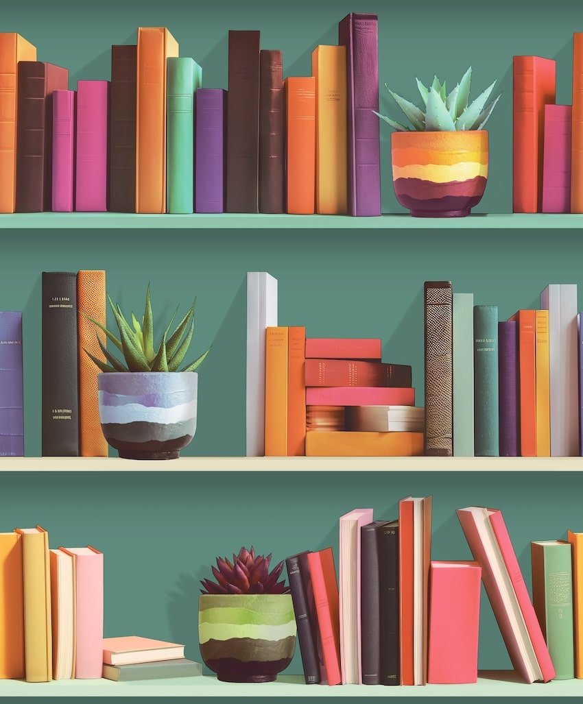 - Muriva Modern Library Turquoise Wallpaper - M79504 - Decor Warehouse