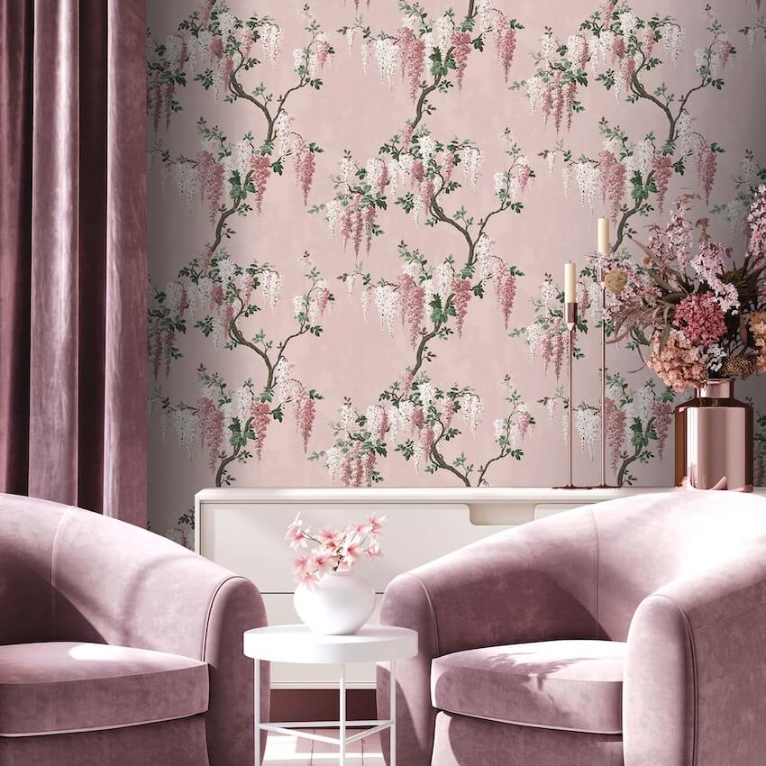 WM-218-Woodchip & Magnolia-Wisteria Pink Bloom Wallpaper-Decor Warehouse