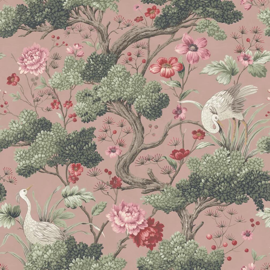 Woodchip & Magnolia Crane Bird Vintage Pink Wallpaper