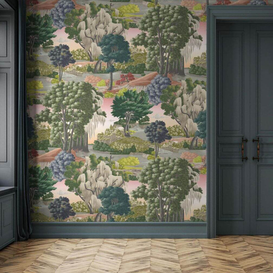 Woodchip & Magnolia Enchanted Gardens Pink Haze Wallpaper in Hallway