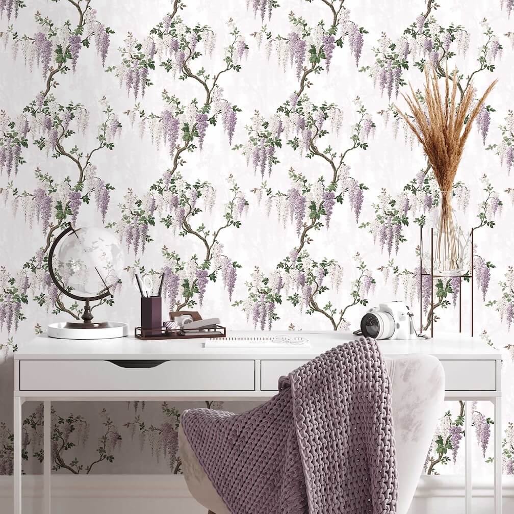 Woodchip & Magnolia Wisteria Lilac Wallpaper - WM-217/S