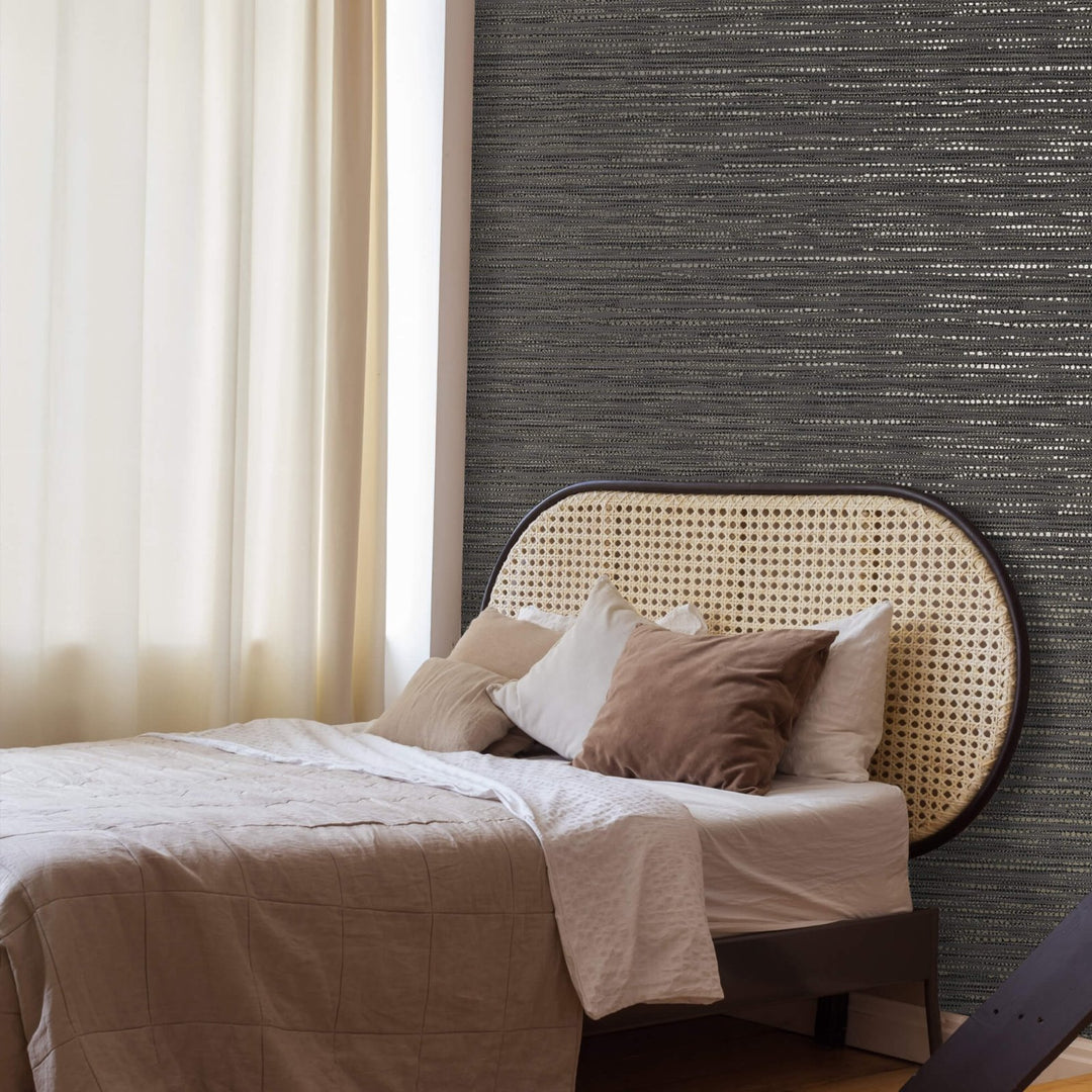 122436-Graham & Brown-Chunky Horizontal Weave Charcoal Wallpaper-Decor Warehouse