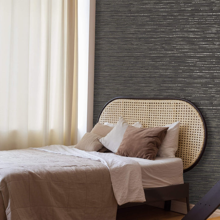 122436-Graham & Brown-Chunky Horizontal Weave Charcoal Wallpaper-Decor Warehouse