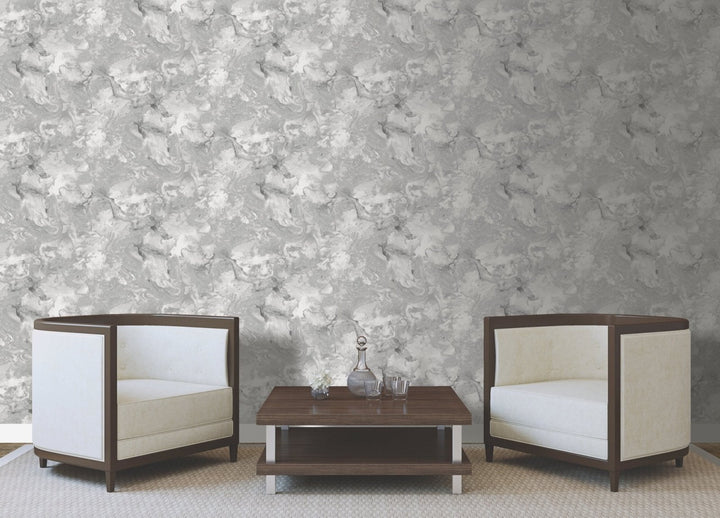 - Crystal - Liquid Marble Shimmer Silver Wallpaper - 6355 - Decor Warehouse