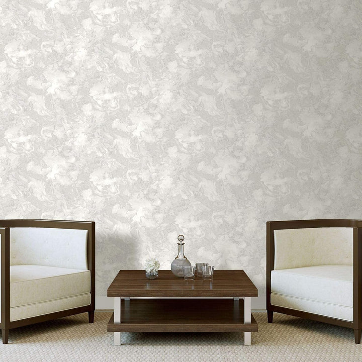- Crystal - Liquid Marble Shimmer White Silver Wallpaper - 6354 - Decor Warehouse