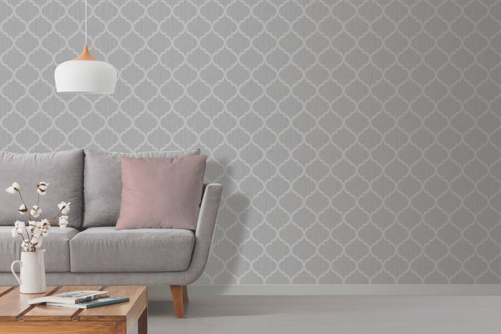 - Crystal Trellis Wallpaper - Grey / Silver - 8897 - Decor Warehouse
