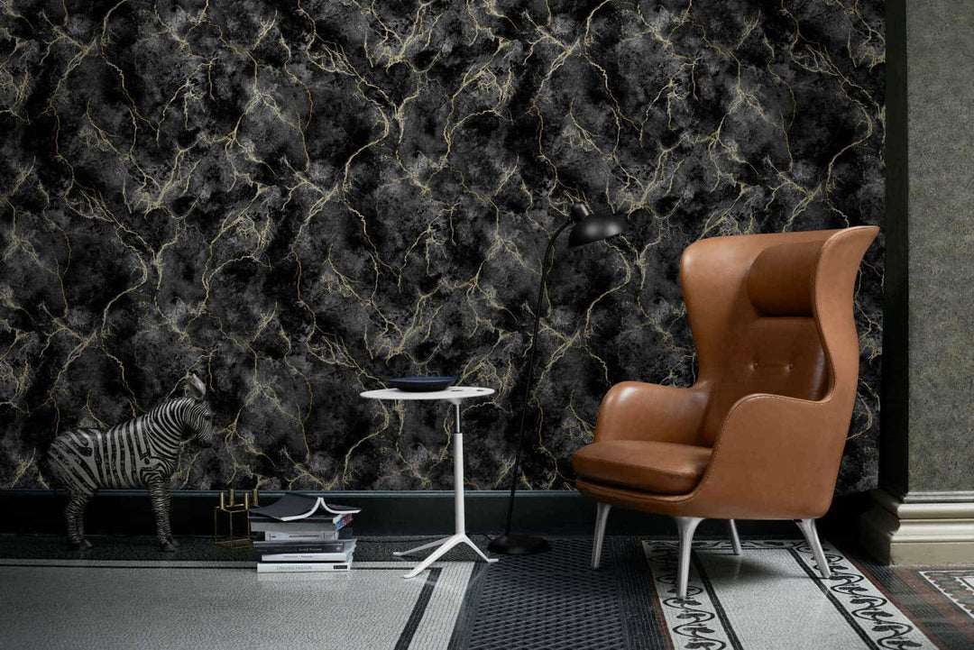 - Debona Verona Marble Black & Gold Vinyl Wallpaper - 9124 - Decor Warehouse