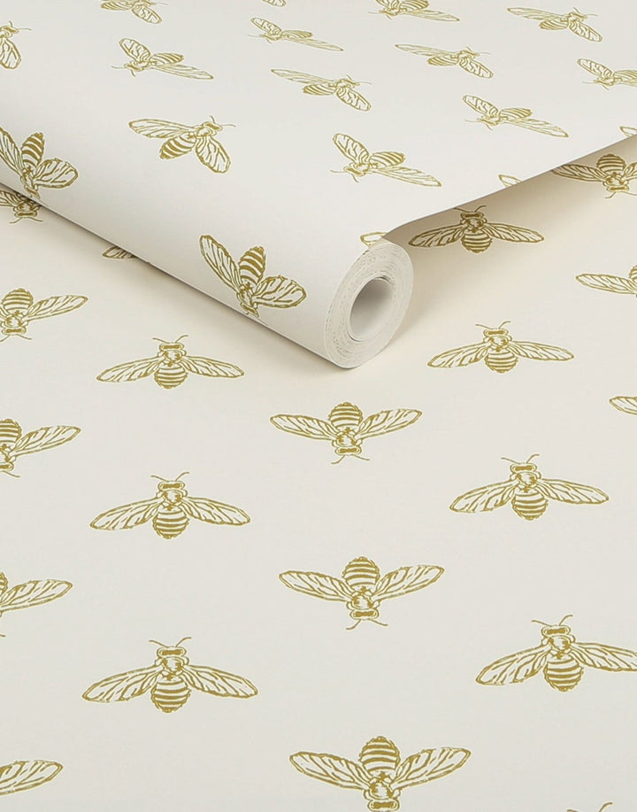 - Joules Block Print Bee Antique Gold Wallpaper - 118547 - Decor Warehouse