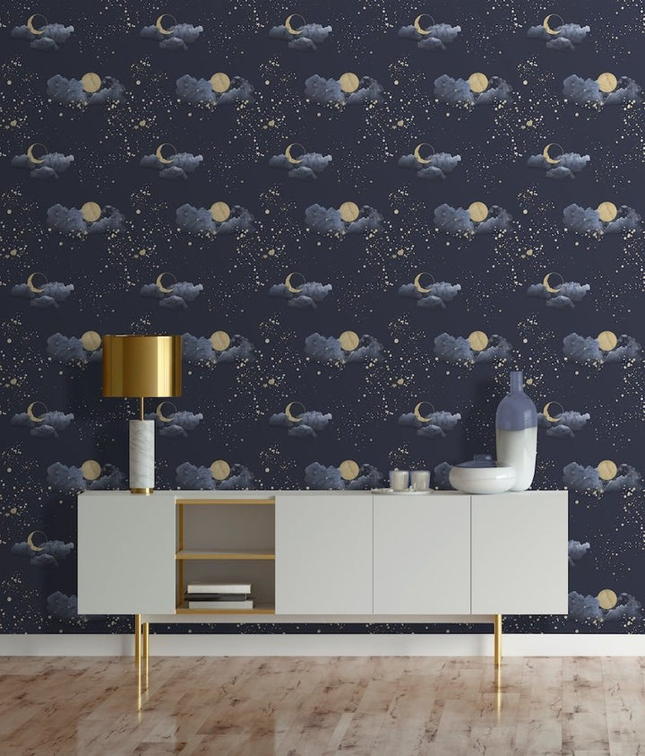 - Muriva Night Sky Blue & Gold Wallpaper - 200502 - Decor Warehouse