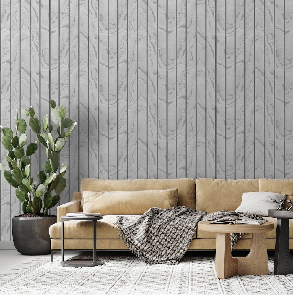 - Muriva Silver Woodgrain Panel Wallpaper - 193502 - Decor Warehouse