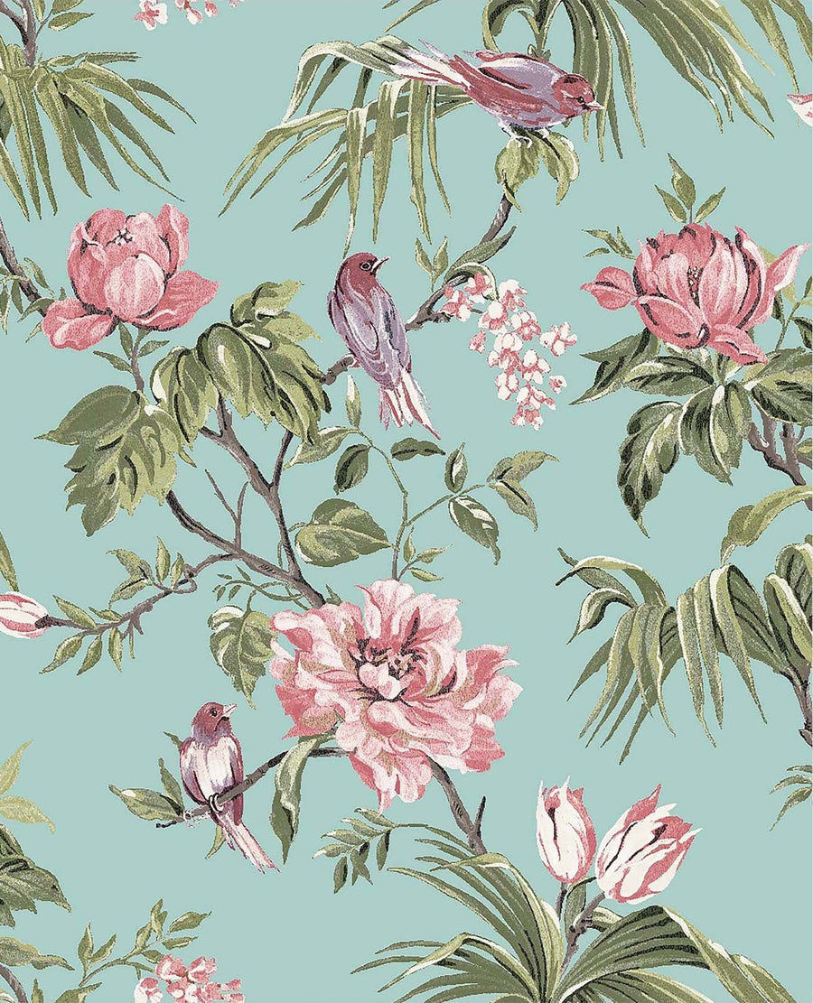 118254-Graham & Brown-Next - Birds & Blooms Duck Egg Wallpaper-Decor Warehouse