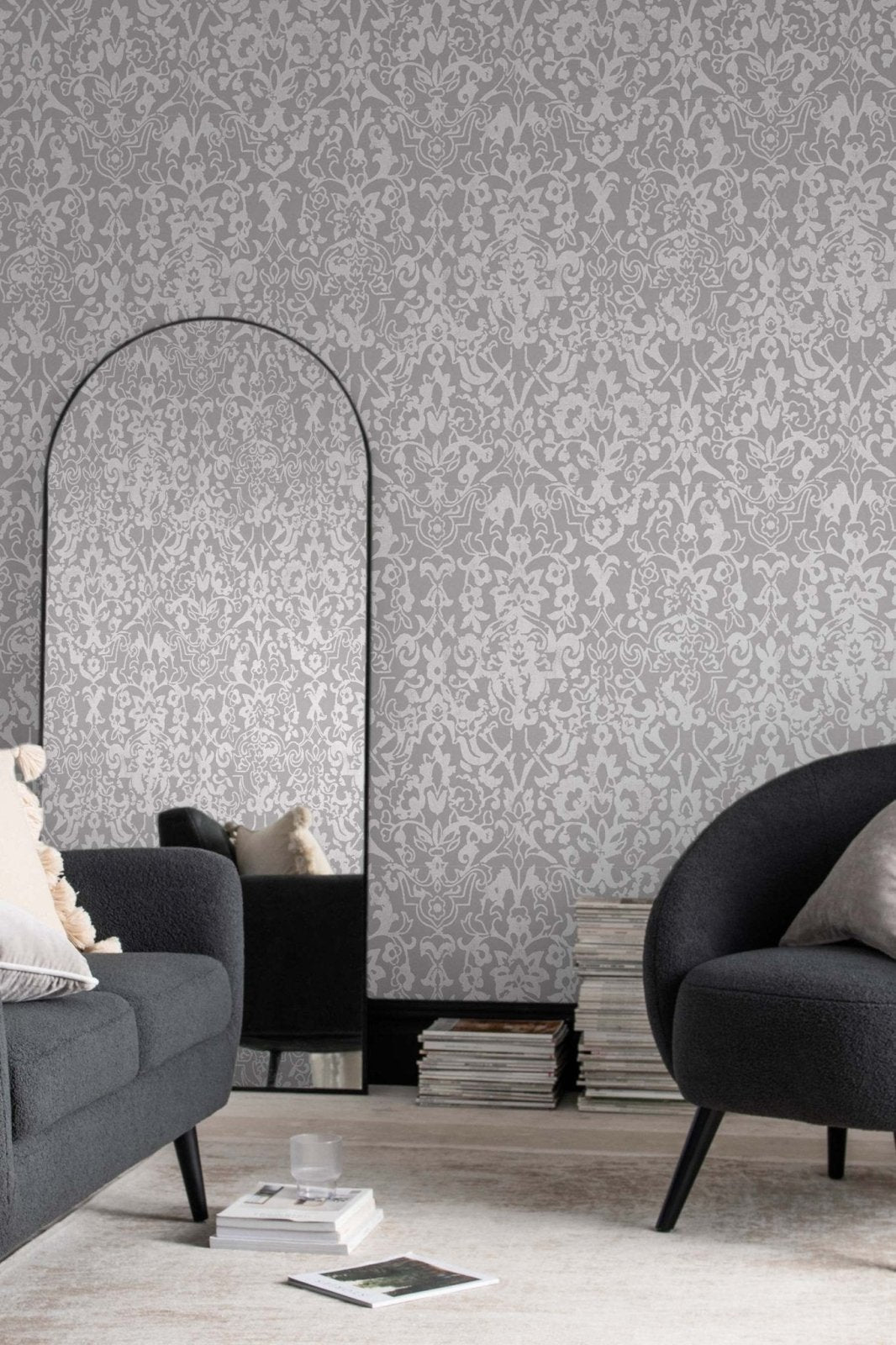 118293-Graham & Brown-Next - Majestic Damask Grey Wallpaper-Decor Warehouse