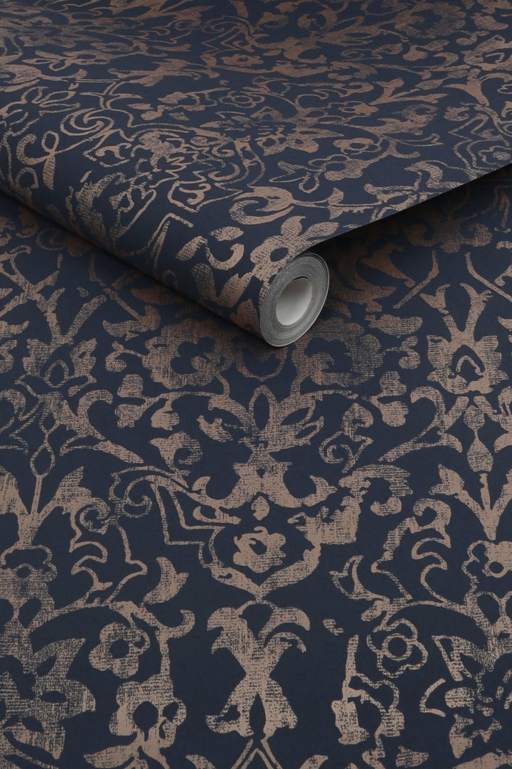 118294-Graham & Brown-Next - Majestic Damask Navy Wallpaper-Decor Warehouse