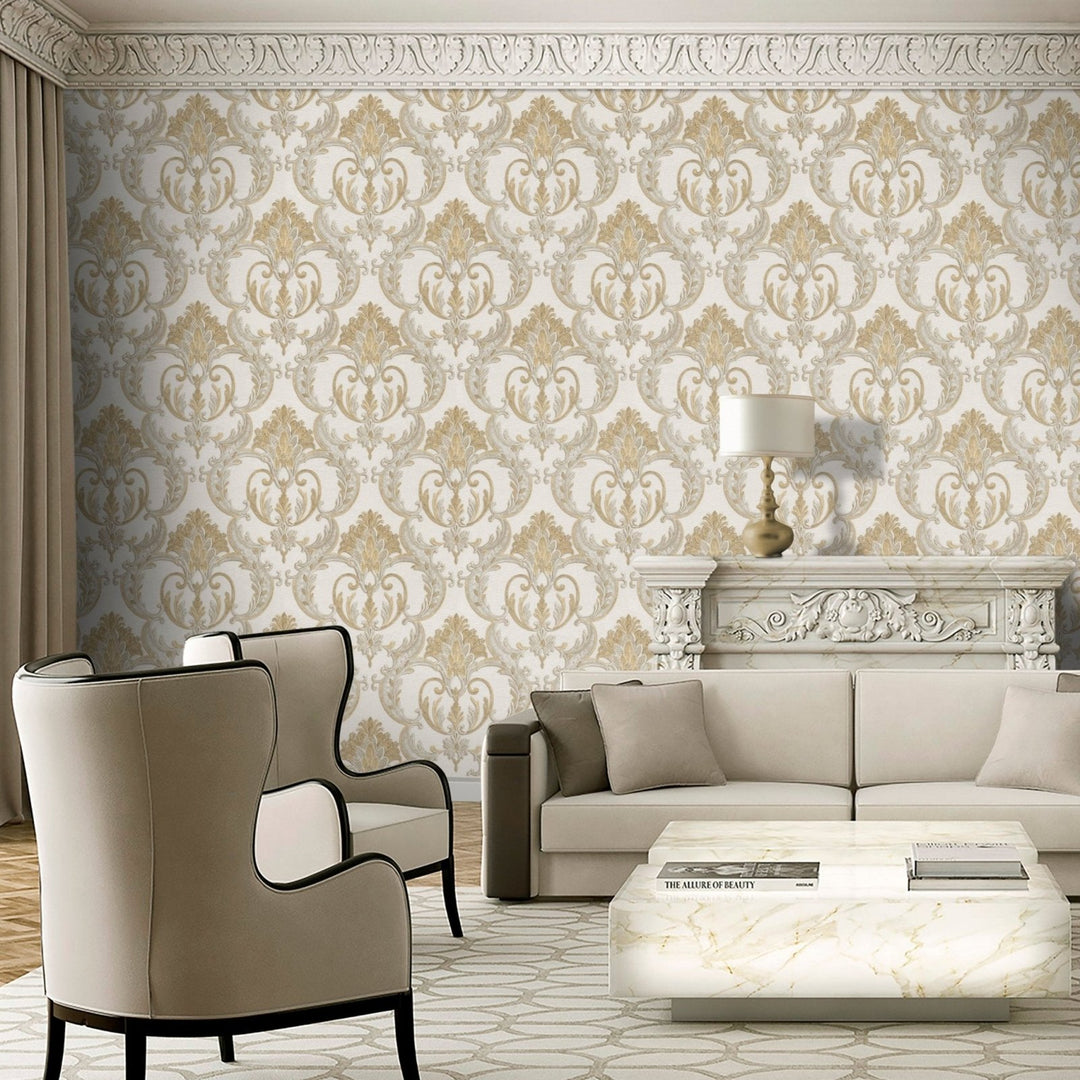 9090-Debona-Perla - Damask Gold Vinyl Wallpaper-Decor Warehouse