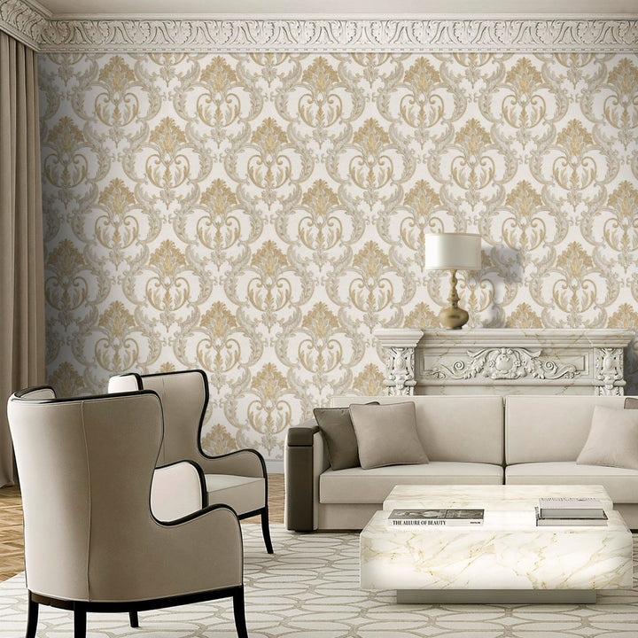 9090-Debona-Perla - Damask Gold Vinyl Wallpaper-Decor Warehouse