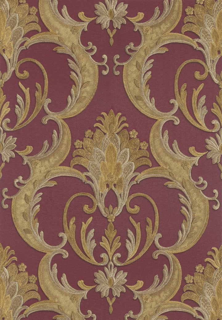 9089-Debona-Perla - Damask Red & Gold Vinyl Wallpaper-Decor Warehouse