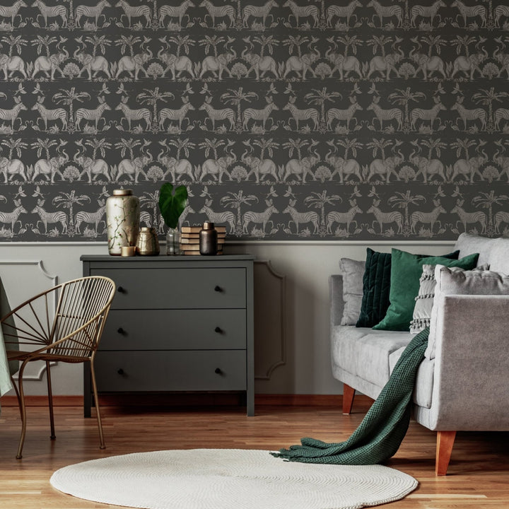 112588-Graham & Brown-Sublime - Elephant Charcoal Pale Gold Wallpaper-Decor Warehouse