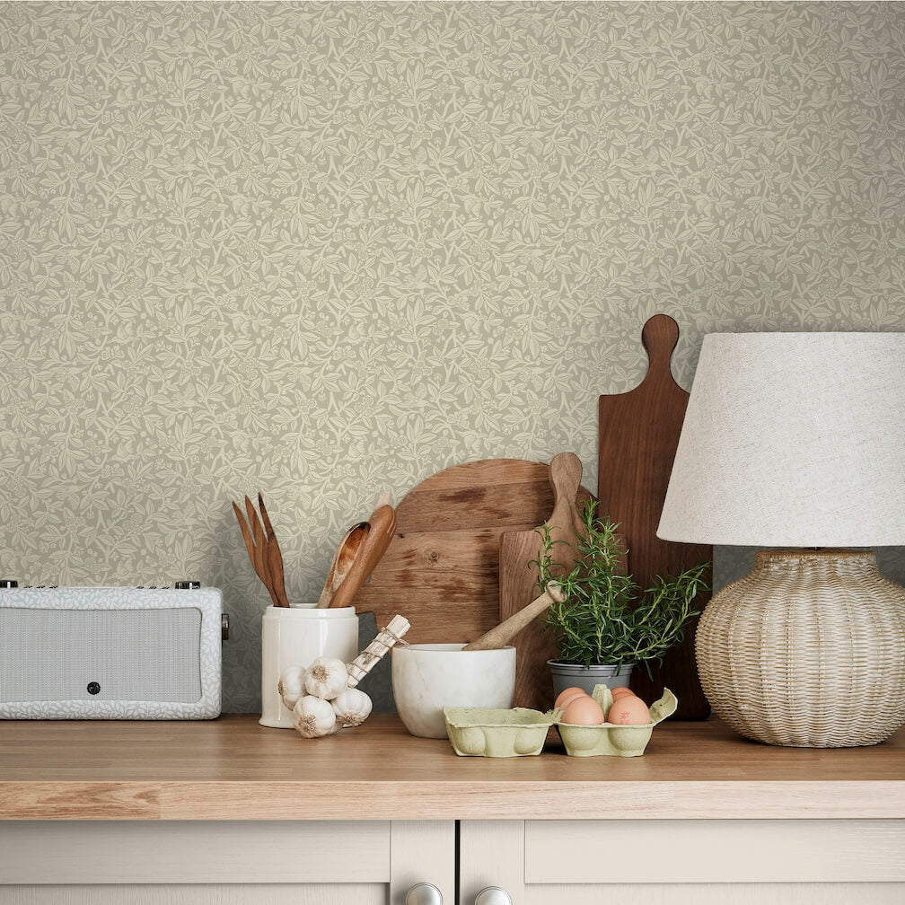 Laura Ashley Nutgrove Stone Grey Wallpaper