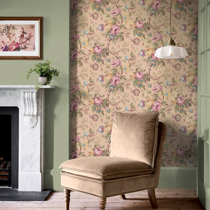 Laura Ashley Uffington Roses Plaster Pink Wallpaper