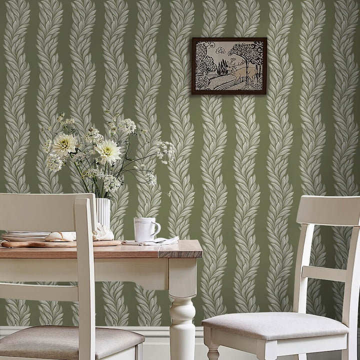 Laura Ashley Coulderton Leaves Olive Green Wallpaper