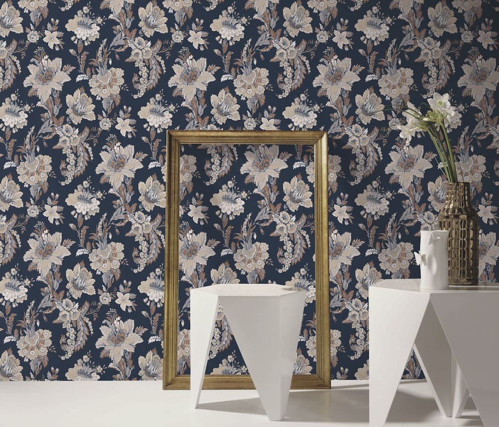 Erismann Edward Floral Navy Wallpaper