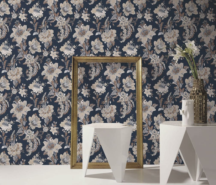 Erismann Edward Floral Navy Wallpaper