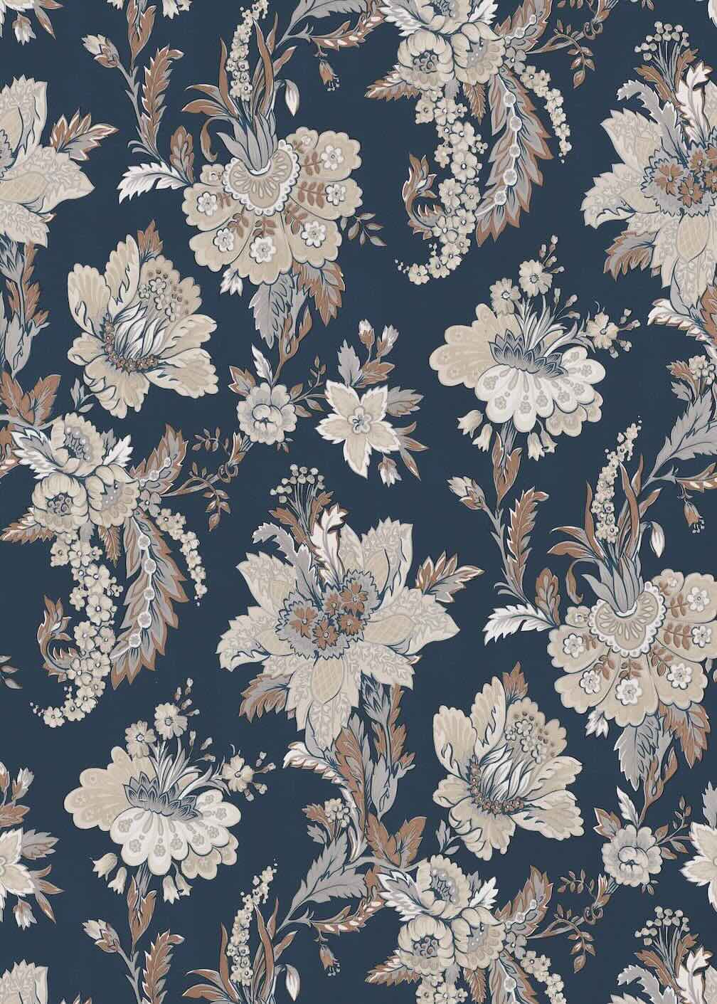 Erismann Edward Floral Navy Wallpaper