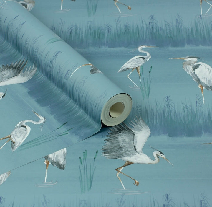 Arthouse Heron River Blue Wallpaper