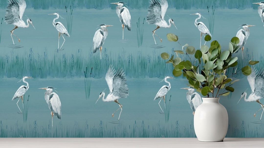 Arthouse Heron River Blue Wallpaper