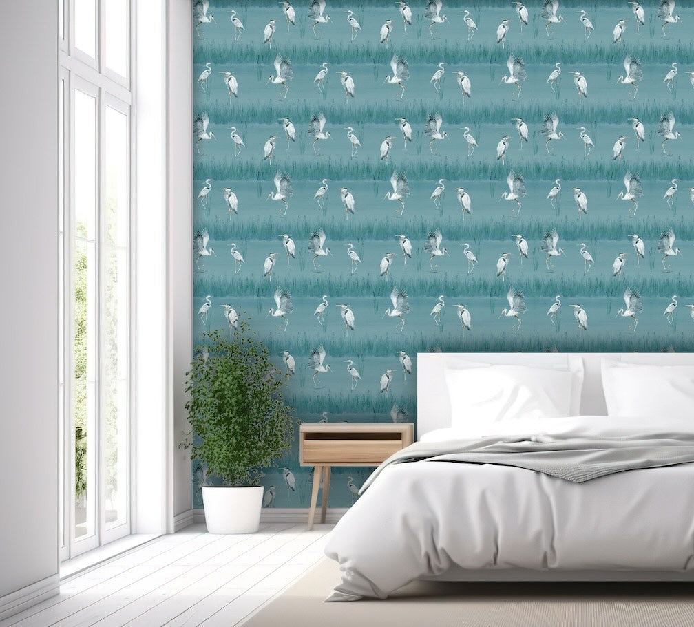 Arthouse Heron River Blue Wallpaper