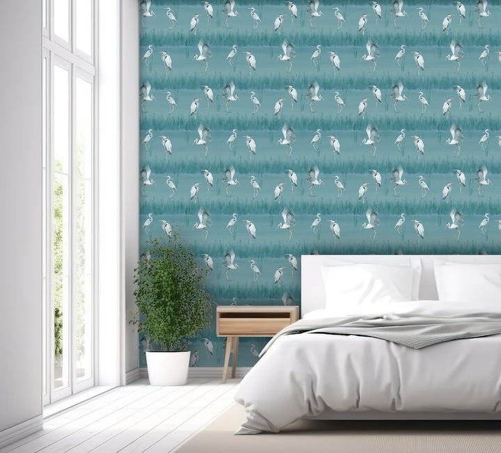Arthouse Heron River Blue Wallpaper