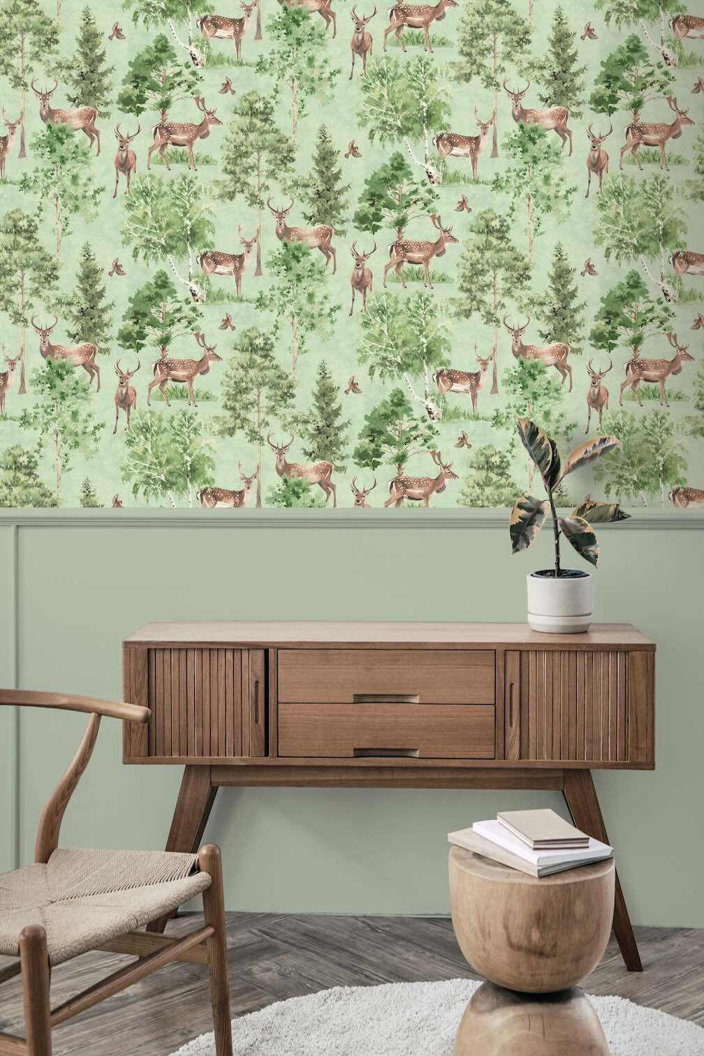 Arthouse Deer Forest Natural Wallpaper