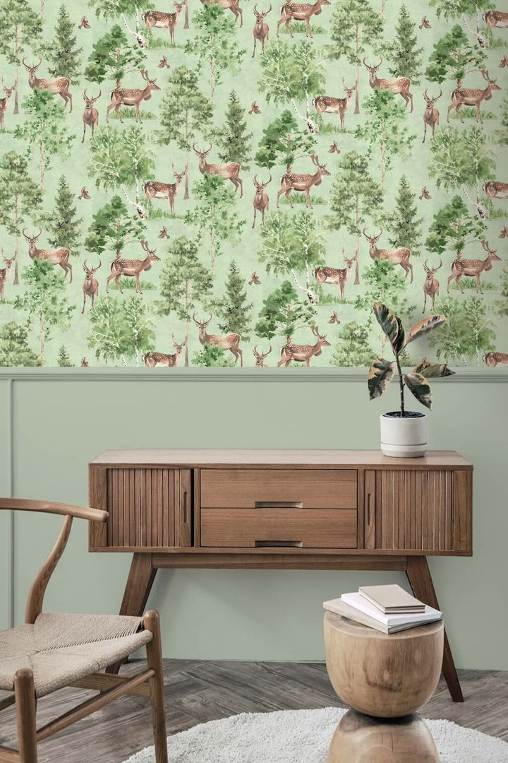 Arthouse Deer Forest Natural Wallpaper