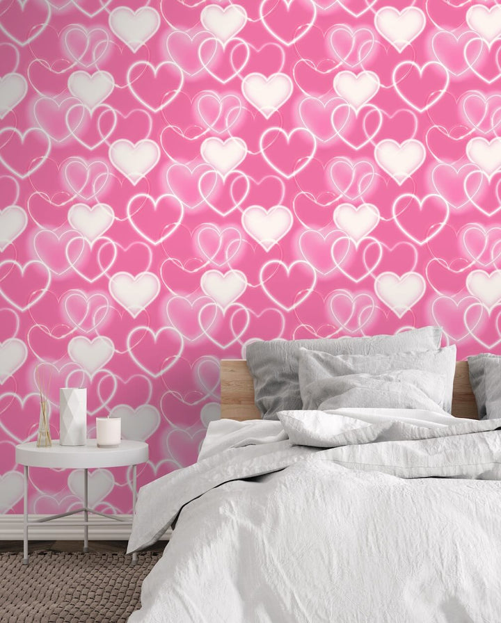 Arthouse Neon Heart Wall Pink Wallpaper