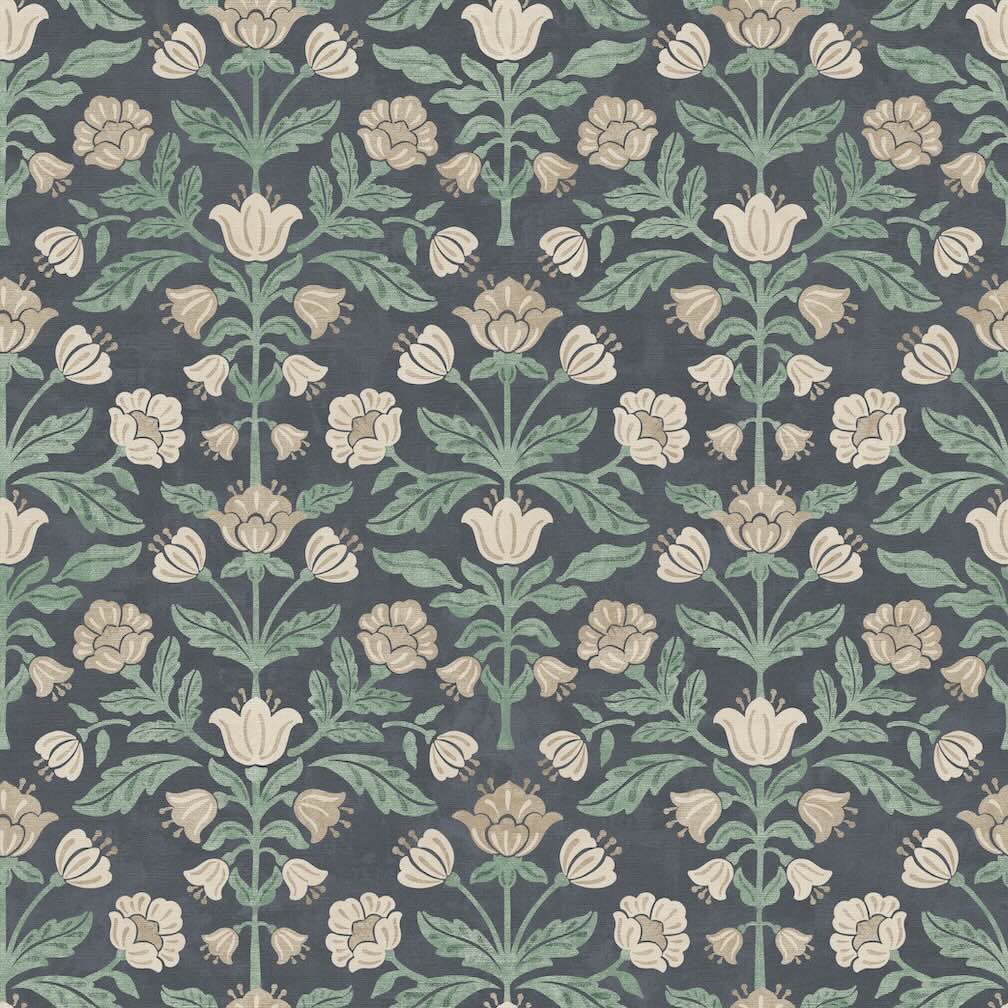 Arthouse Modern Floral Damask Navy Wallpaper