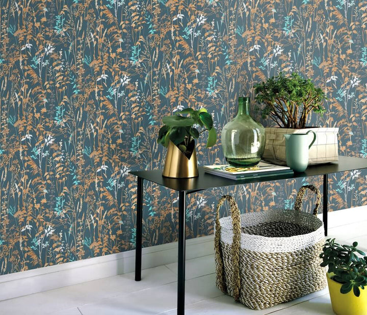 Erismann Casual Chic Leaf Motif Blue Wallpaper